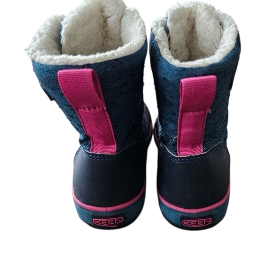KEEN Elsa Waterproof Navy Blue & Pink Kids Sherpa Lined Rubber Winter Boot Sz 1 - Picture 3 of 8